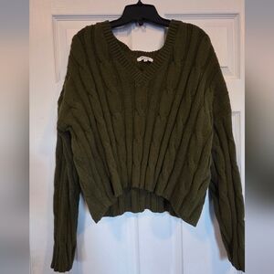 Madewell Forest Green Cropped V-Neck Sweater